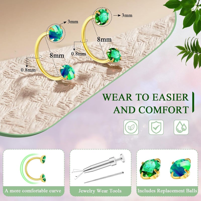 AMASIS Opal Nose Ring Studs Horseshoe Nose Rings Hoops Stud 316L Stainless Steel Nose Rings Round CZ Square Screw L Shaped Nose Stud Hypoallergenic Nostril Piercing Jewelry for Women Men - Image 2